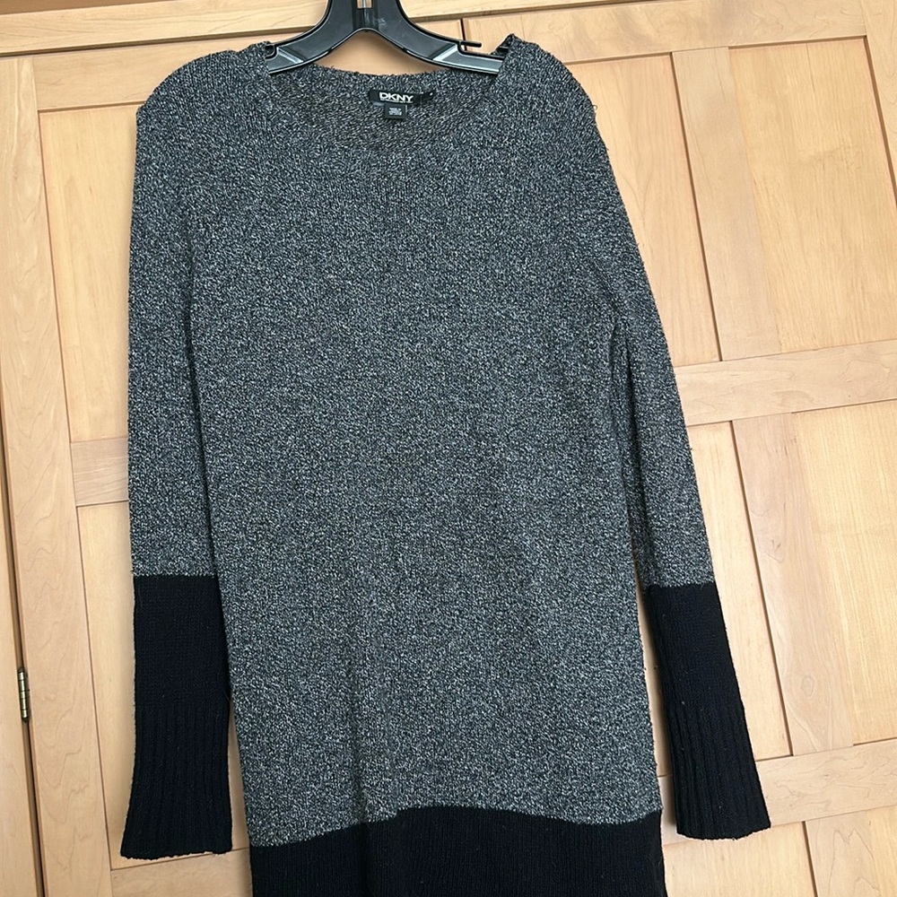 DKNY Charcoal and Black Silk, Wool, Cashmere Blend Knit Tunic